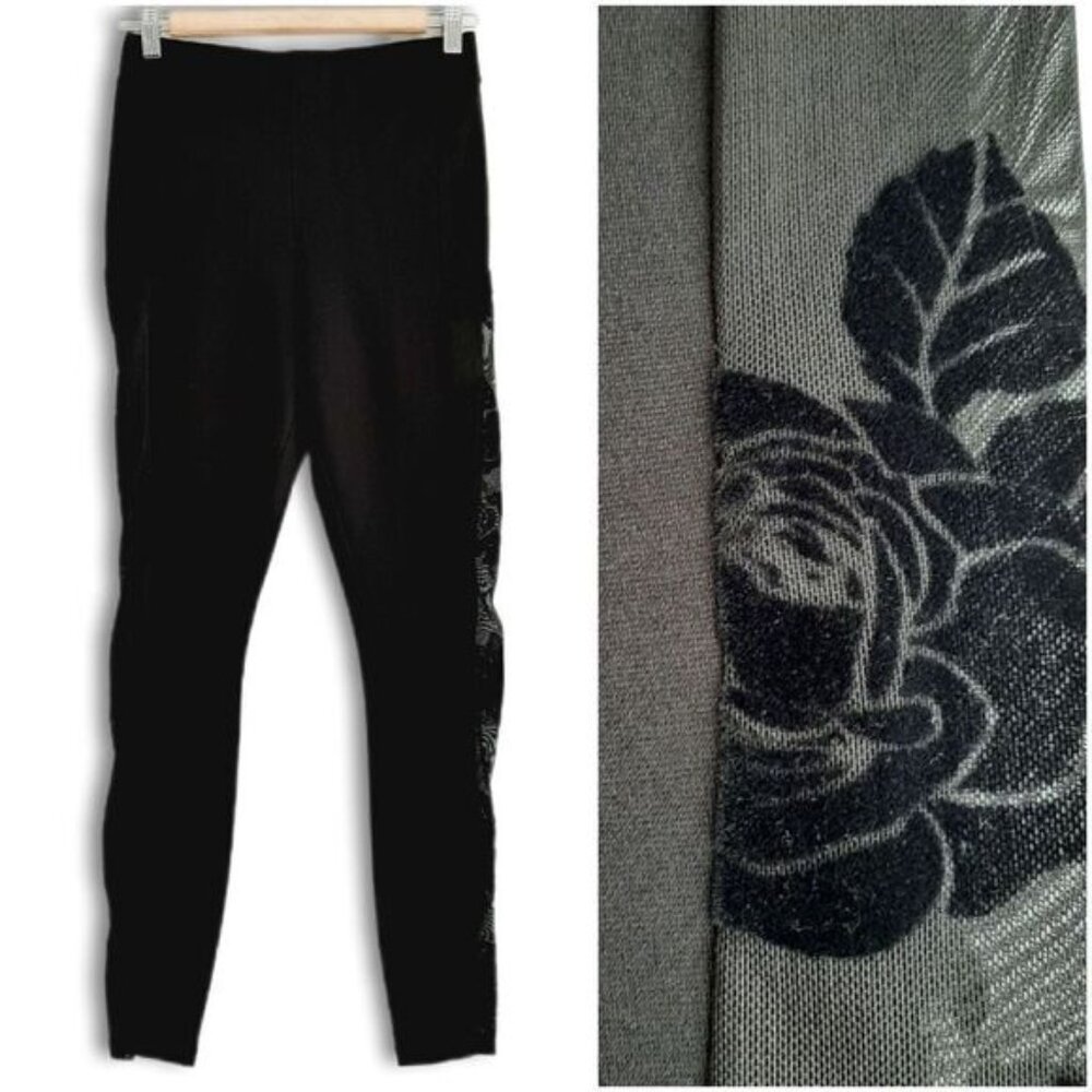 GUESS Rose Mesh Side Panels Pull-On Dressy Stretch Legging Black Sz S
